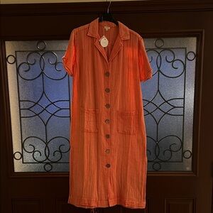 En-Crème Button Down Midi Shirt Dress. 100% Cotton
